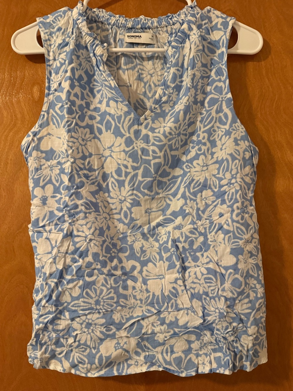 SONOMA Blue and White Floral Sleeveless V-Neck Tank